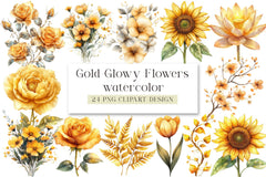 Gold Glowy Flowers Clipart Bundle - CraftNest - Digital Crafting and Art