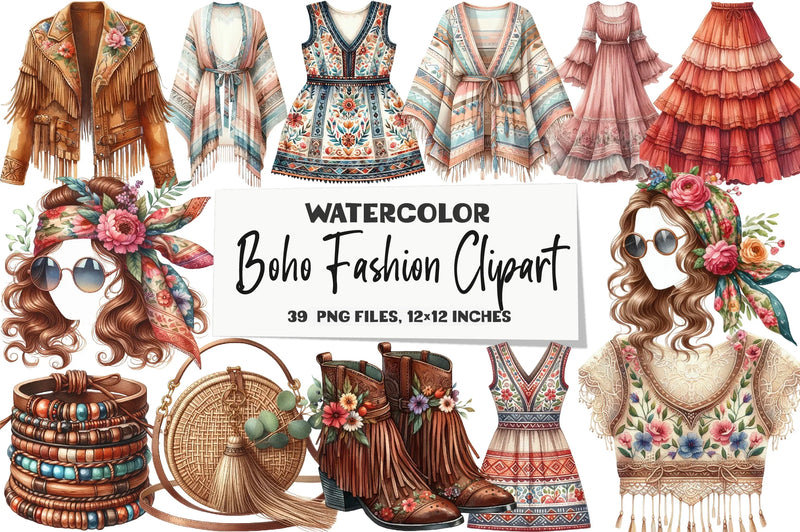 Boho Fashion Clipart Bundle - CraftNest - Digital Crafting and Art