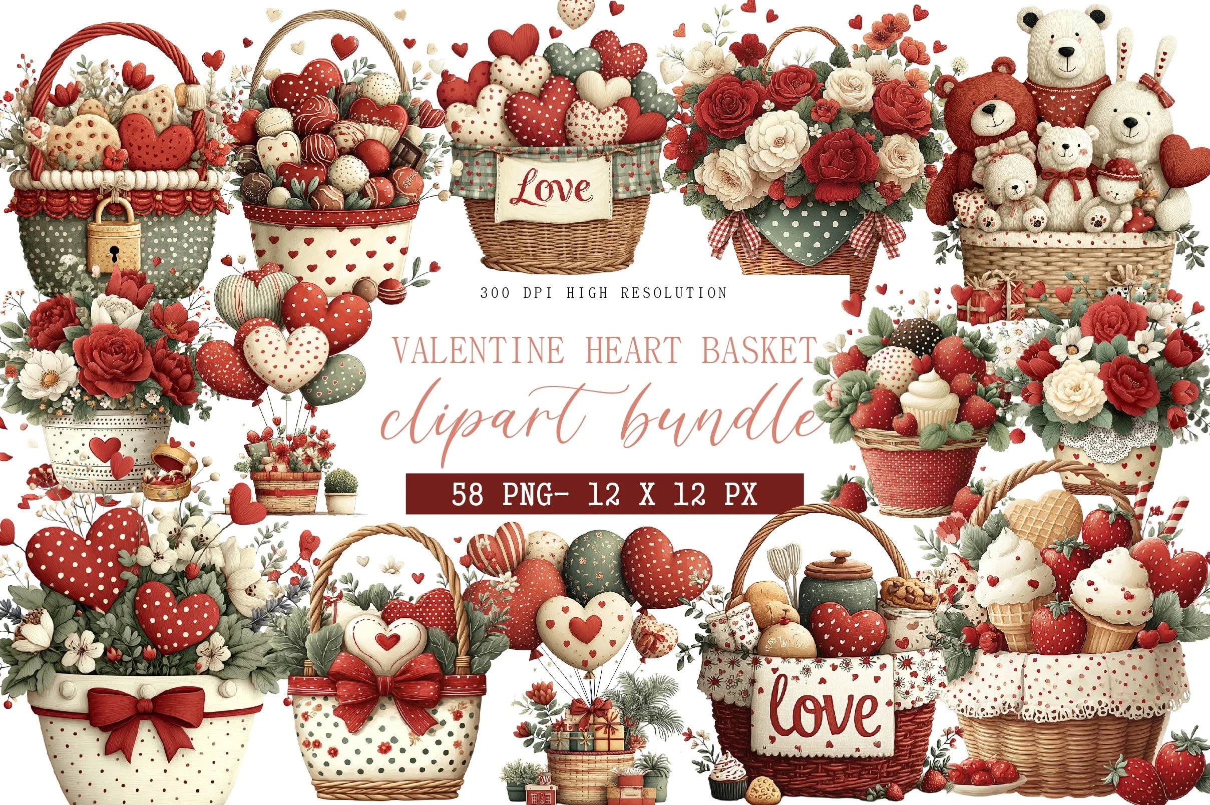 Valentine Heart Basket Clipart Bundle - CraftNest - Digital Crafting and Art