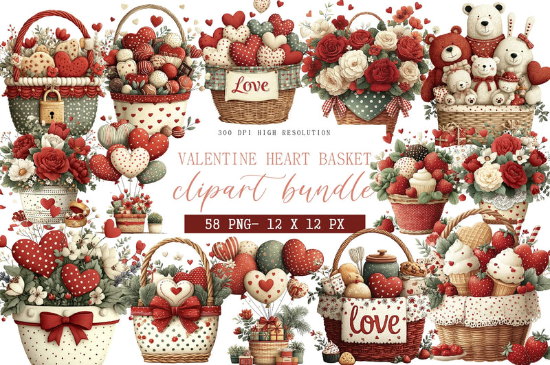 Valentine Heart Basket Clipart Bundle - CraftNest - Digital Crafting and Art