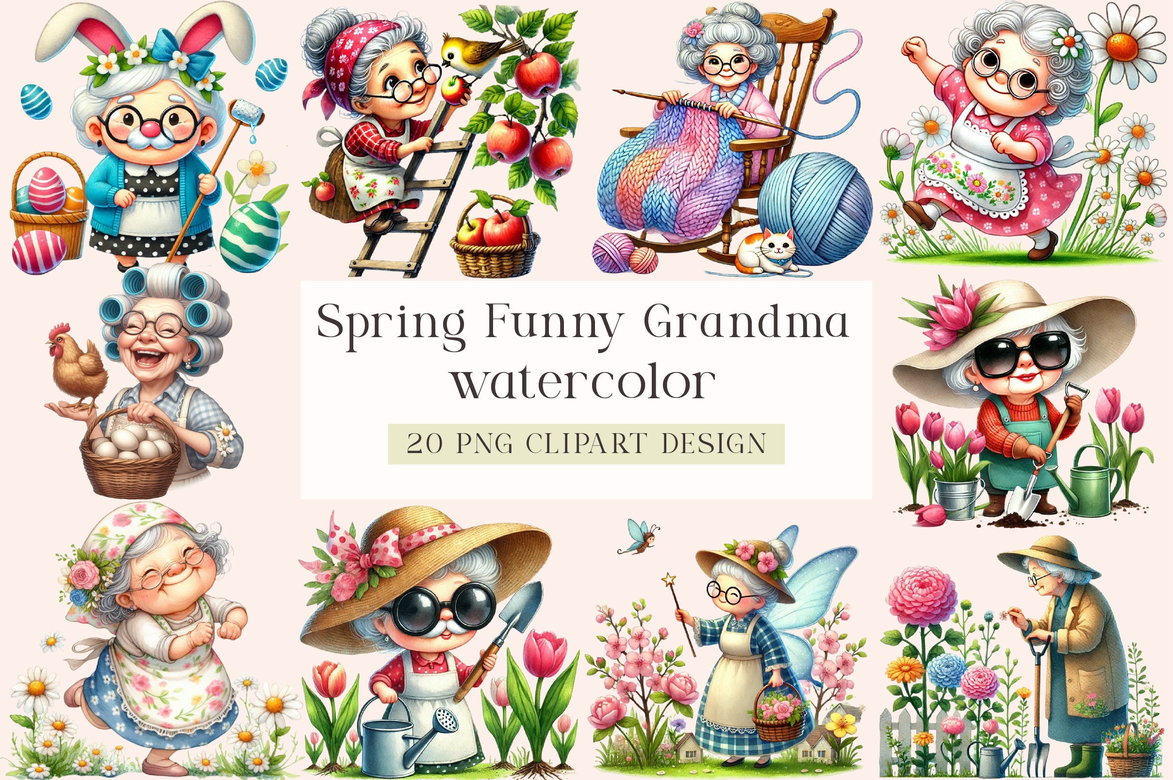 Spring Funny Grandma Clipart Bundle