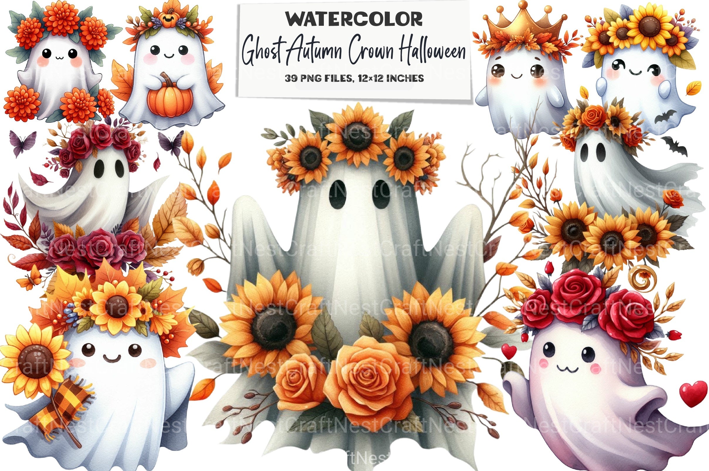 Ghost Autumn Crown Halloween Clipart Bundle - CraftNest - Digital Crafting and Art