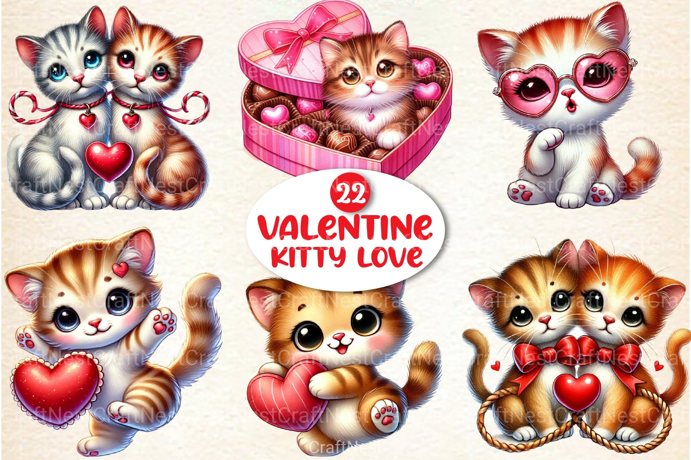 Valentine Cat Love Clipart Bundle - CraftNest - Digital Crafting and Art
