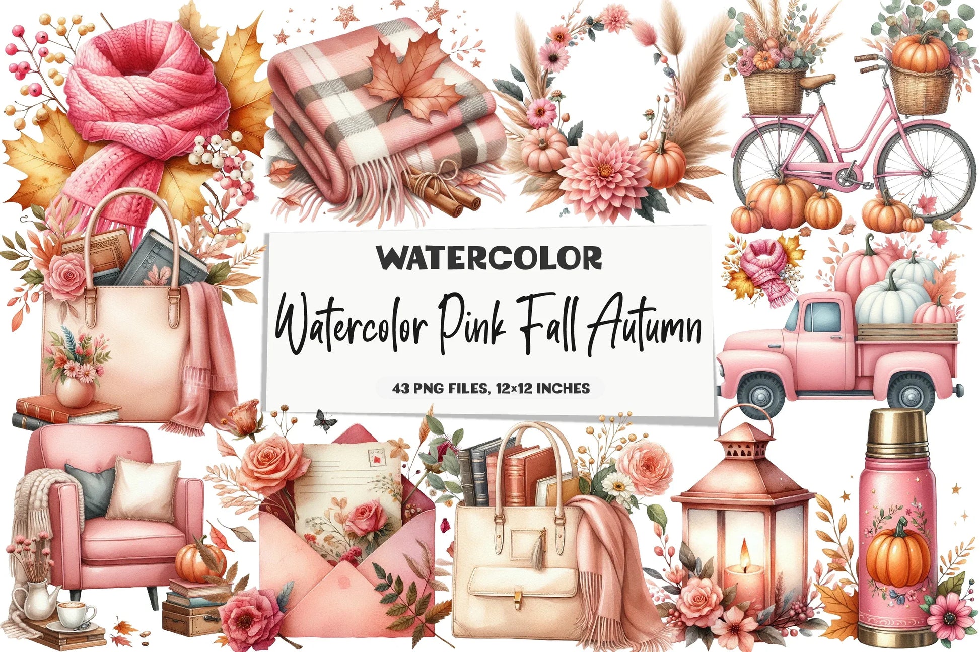 Pink Autumn Clipart Bundle - CraftNest - Digital Crafting and Art