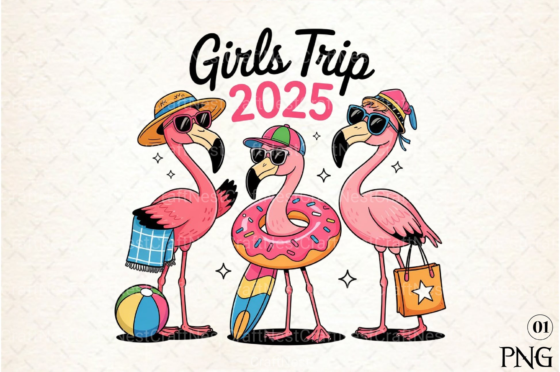 Summer Girls Trip Flamingo Beach Clipart Bundle 2025 - CraftNest - Digital Crafting and Art