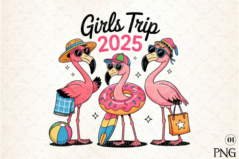 Summer Girls Trip Flamingo Beach Clipart Bundle 2025 - CraftNest - Digital Crafting and Art