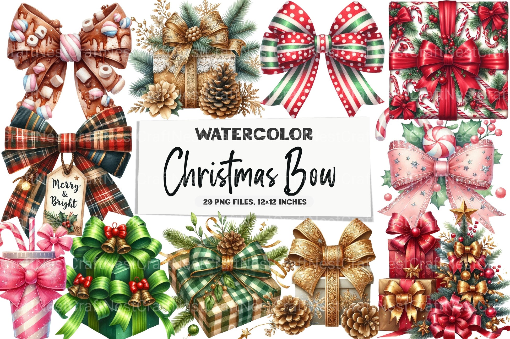 Christmas Libbey Wrap & Bow Clipart Bundle - CraftNest - Digital Crafting and Art