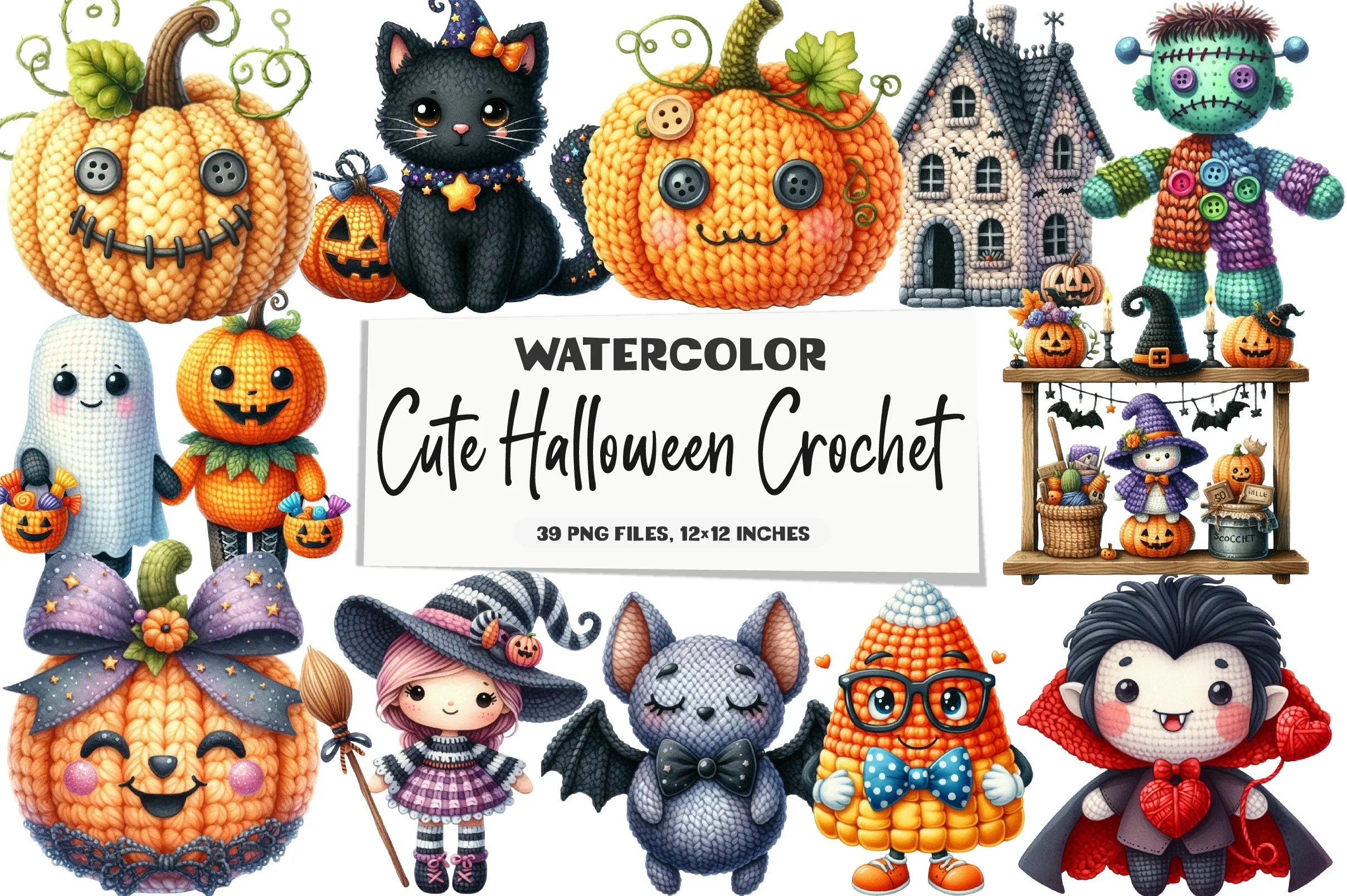 Cute Halloween Crochet Illustrations Clipart Bundle - CraftNest - Digital Crafting and Art
