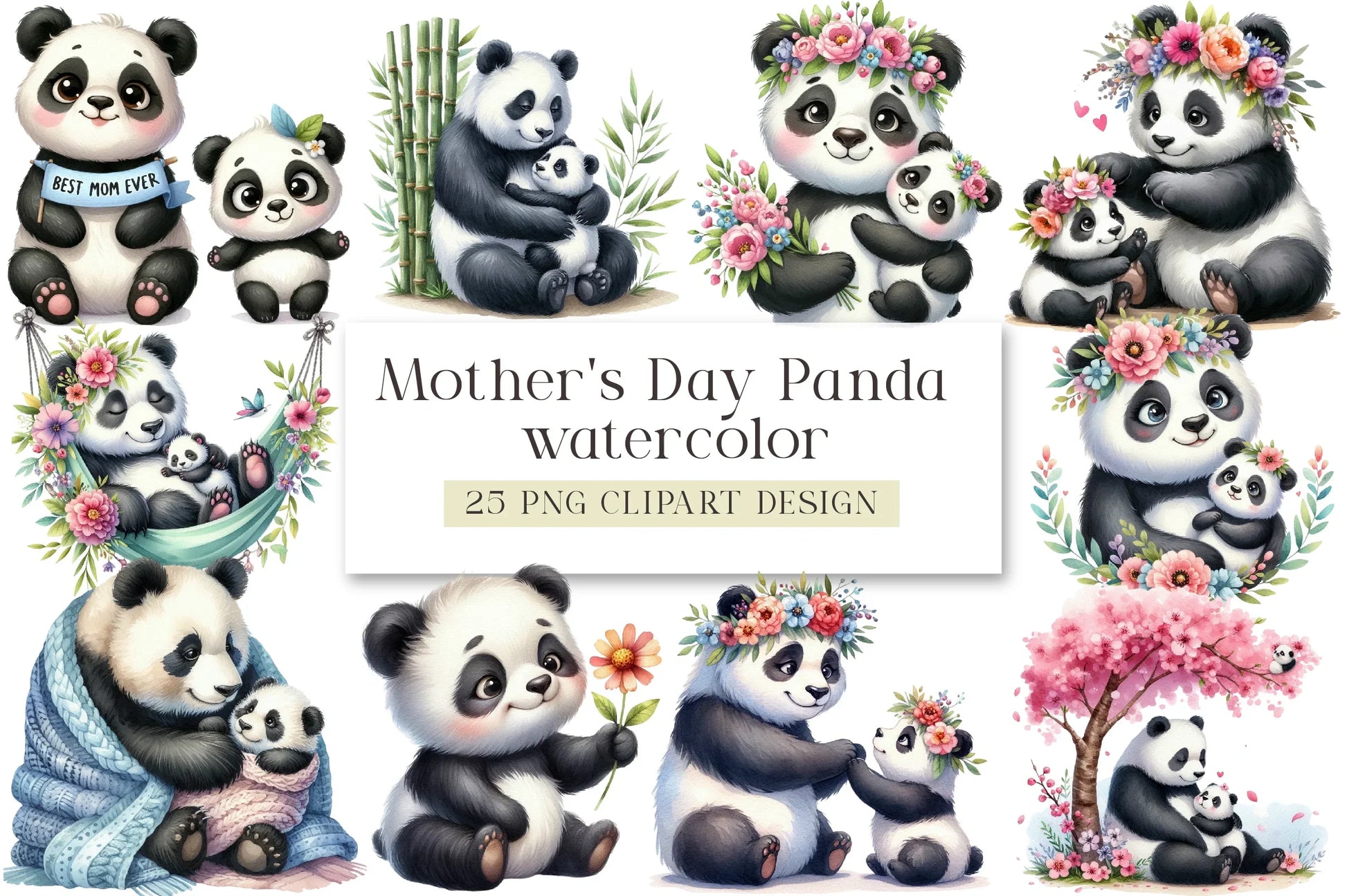Mother's Day Panda Clipart Bundle - CraftNest - Digital Crafting and Art