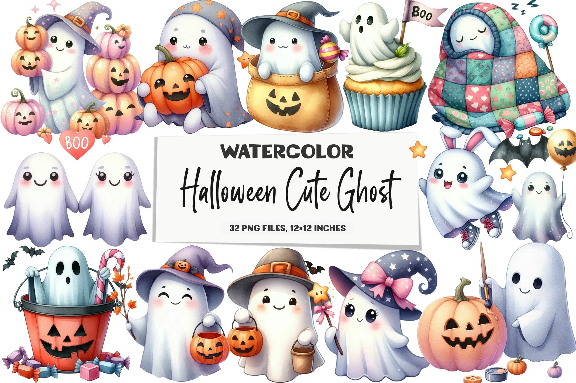 Halloween Cute Ghost Clipart Bundle - CraftNest - Digital Crafting and Art
