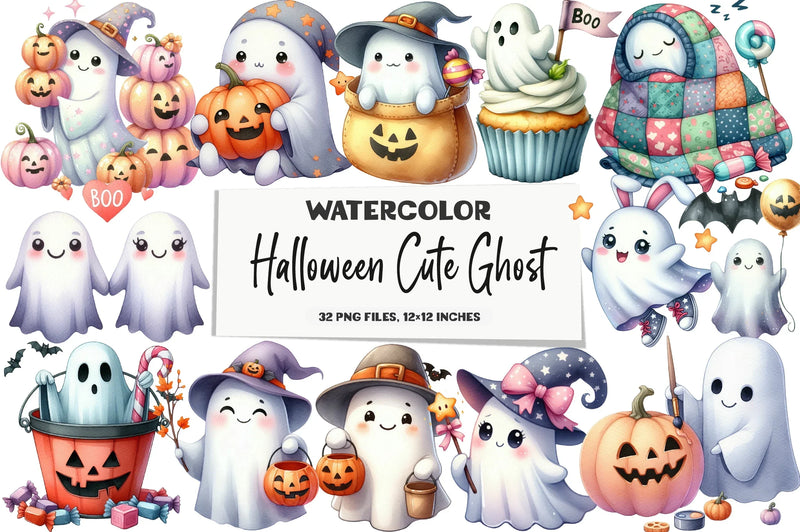 Halloween Cute Ghost Clipart Bundle - CraftNest - Digital Crafting and Art