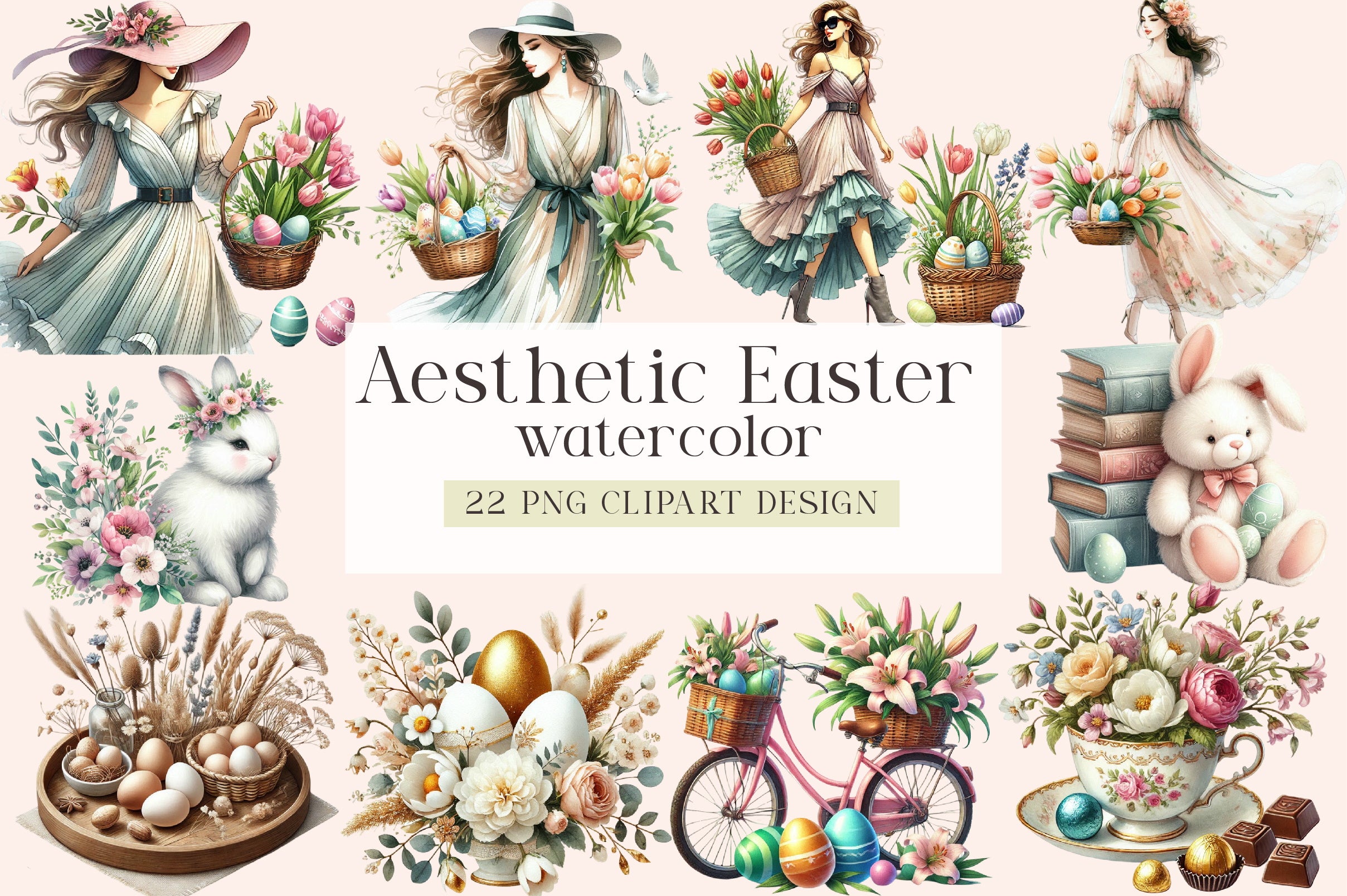Aesthetic Easter Clipart Bundle
