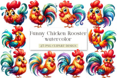 Funny Chicken Rooster Clipart Bundle - CraftNest - Digital Crafting and Art
