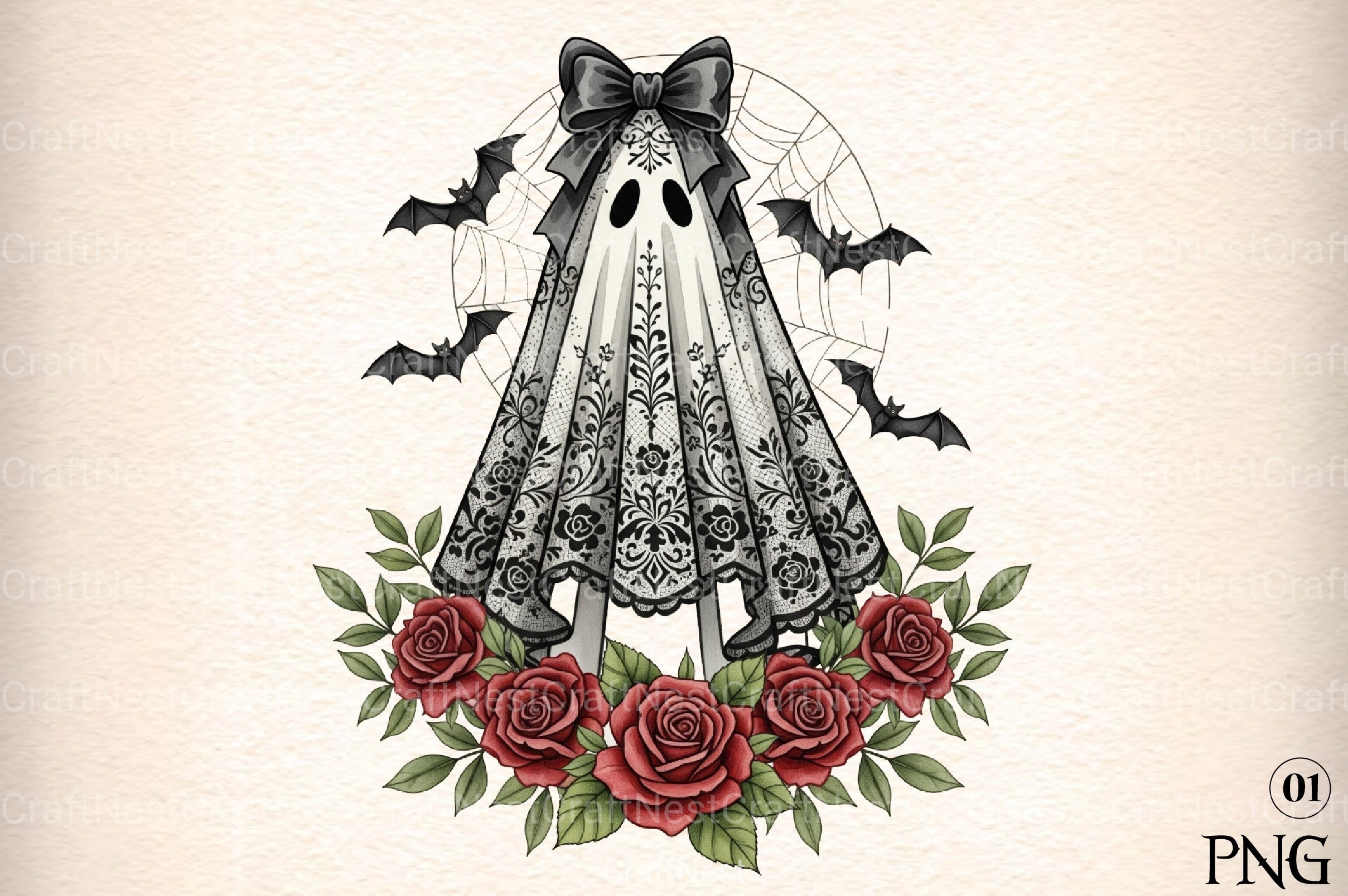 Cute Floral Halloween Lace Ghost Clipart Bundle 1 - CraftNest - Digital Crafting and Art