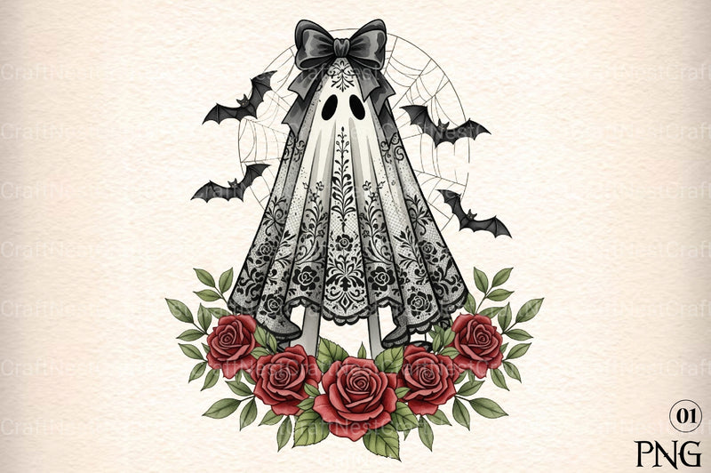 Cute Floral Halloween Lace Ghost Clipart Bundle 1 - CraftNest - Digital Crafting and Art