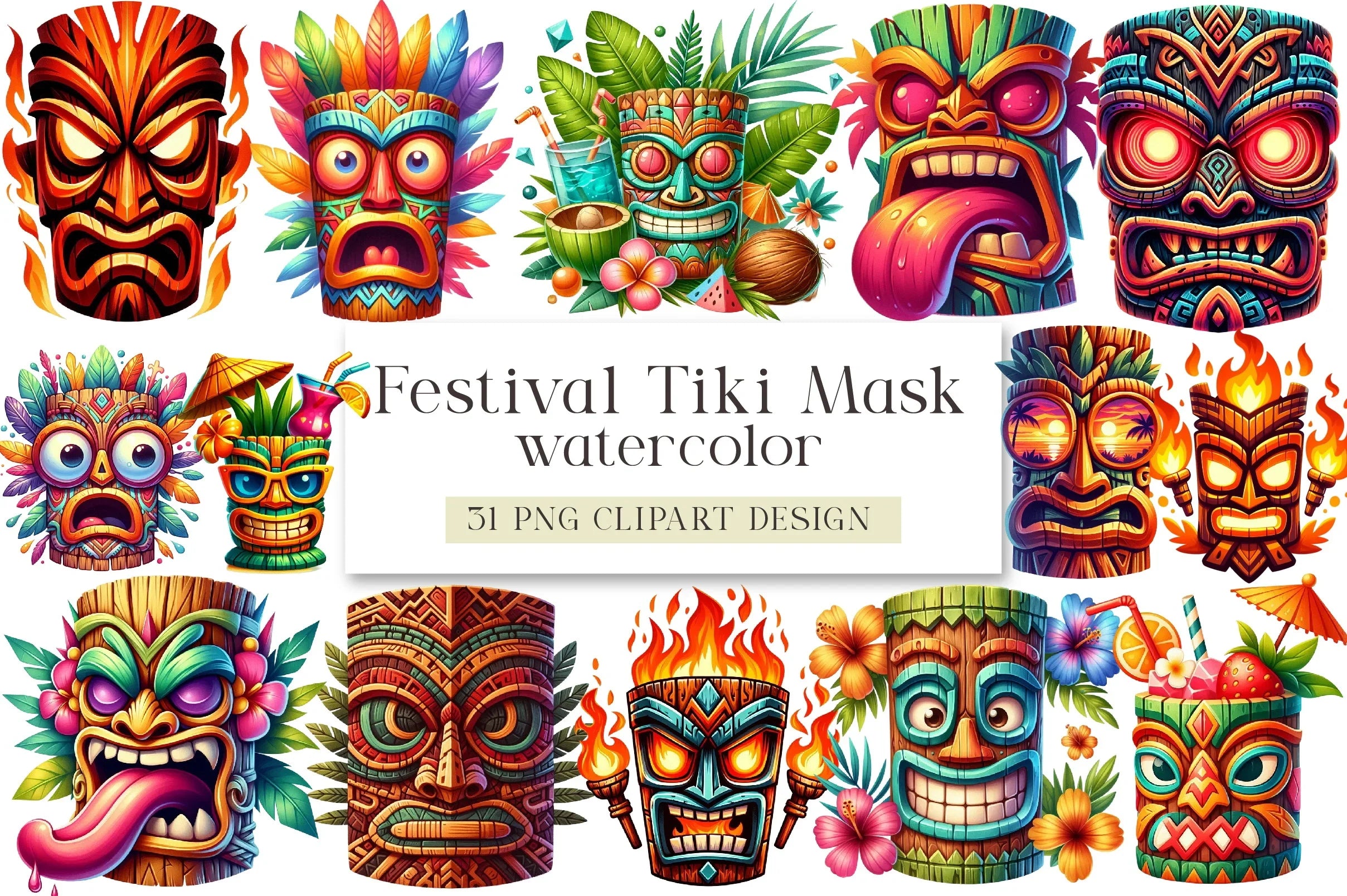 Festival Tiki Mask Clipart Bundle - CraftNest - Digital Crafting and Art