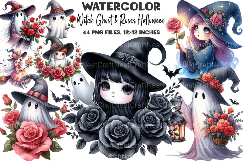 Witch Ghost & Roses Halloween Clipart Bundle - CraftNest - Digital Crafting and Art