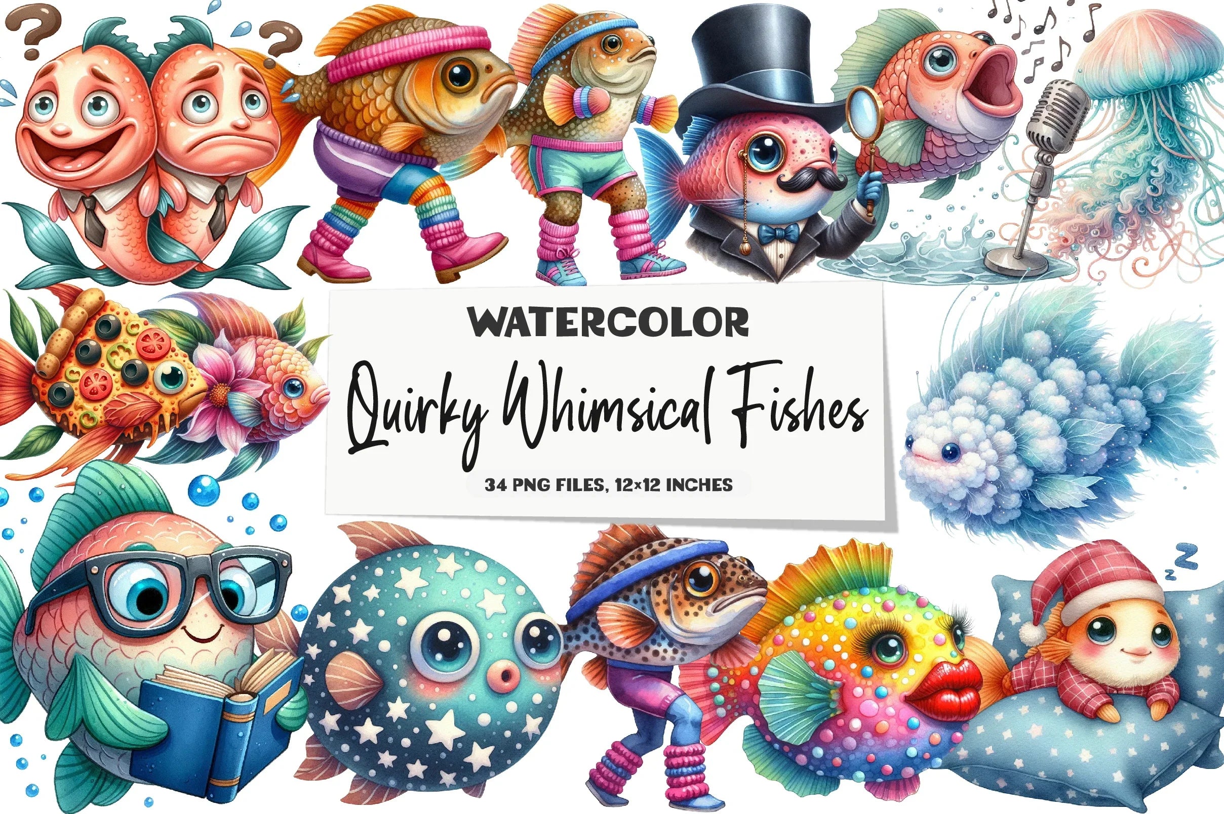 Quirky Whimsical Fishes Clipart Bundle - CraftNest - Digital Crafting and Art