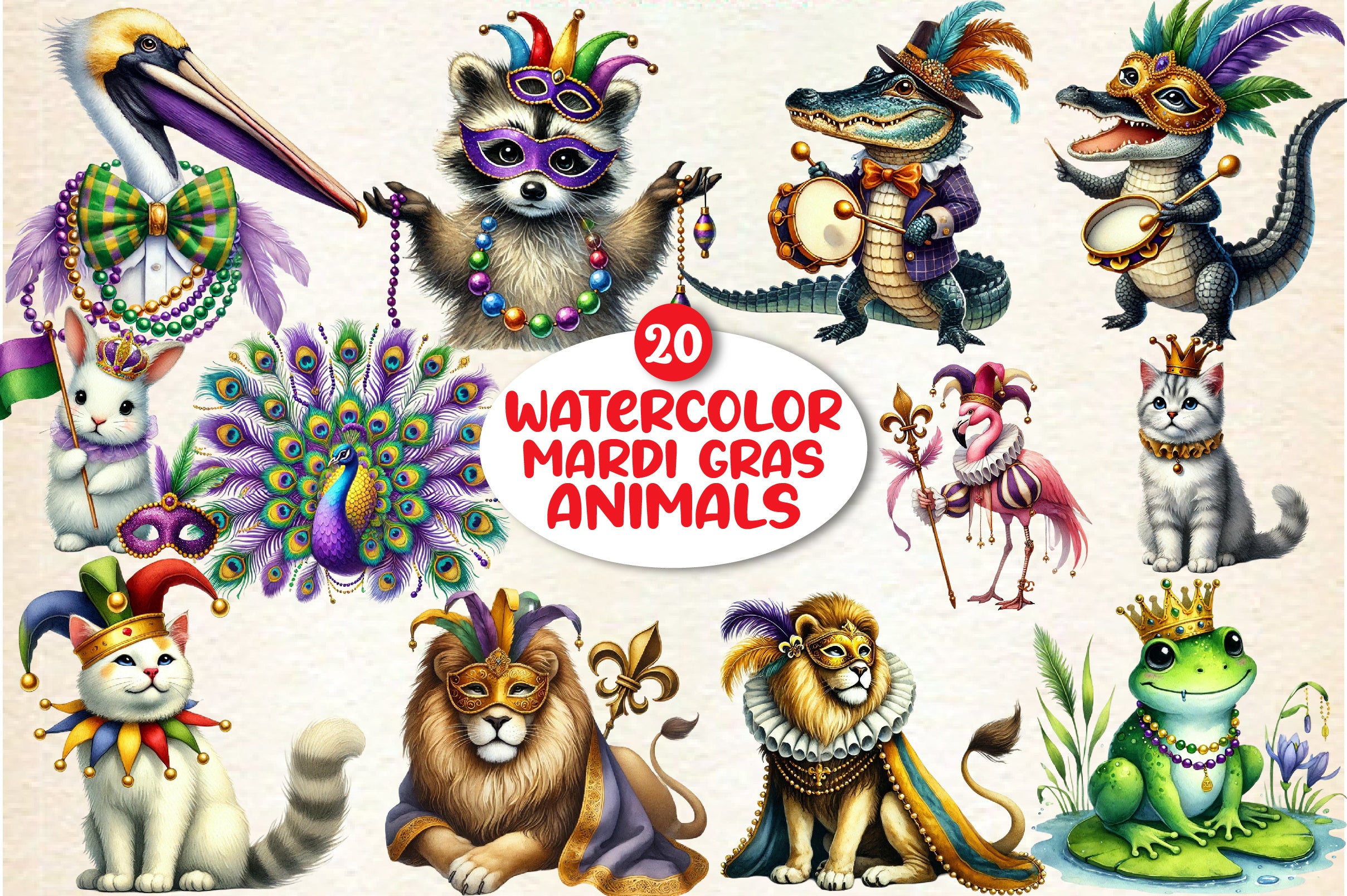 Mardi Gras Animal Clipart Bundle