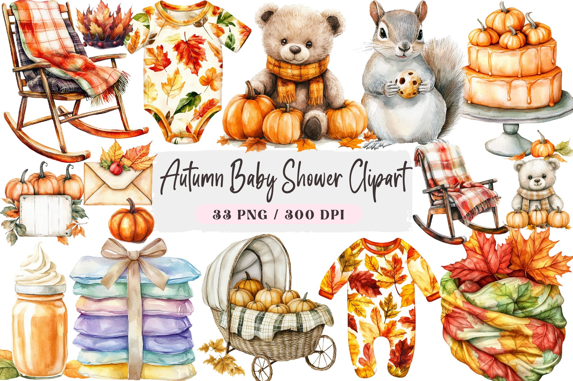 Autumn Baby Shower Clipart Bundle - CraftNest - Digital Crafting and Art