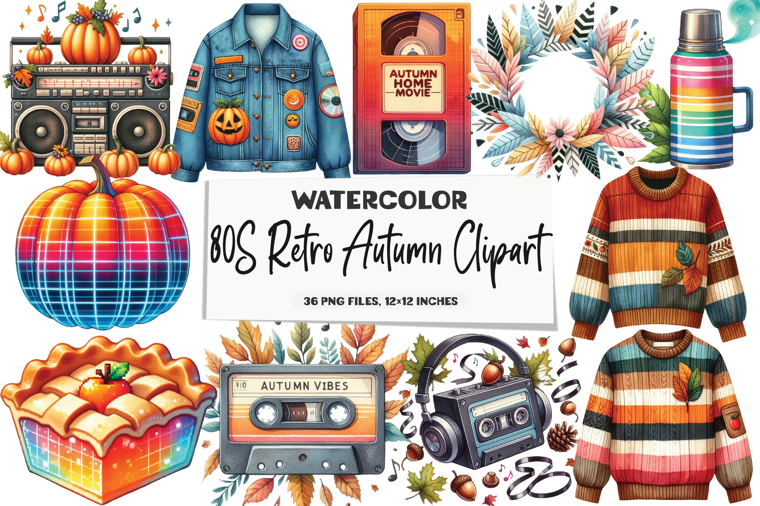 80s Retro Autumn Clipart Bundle
