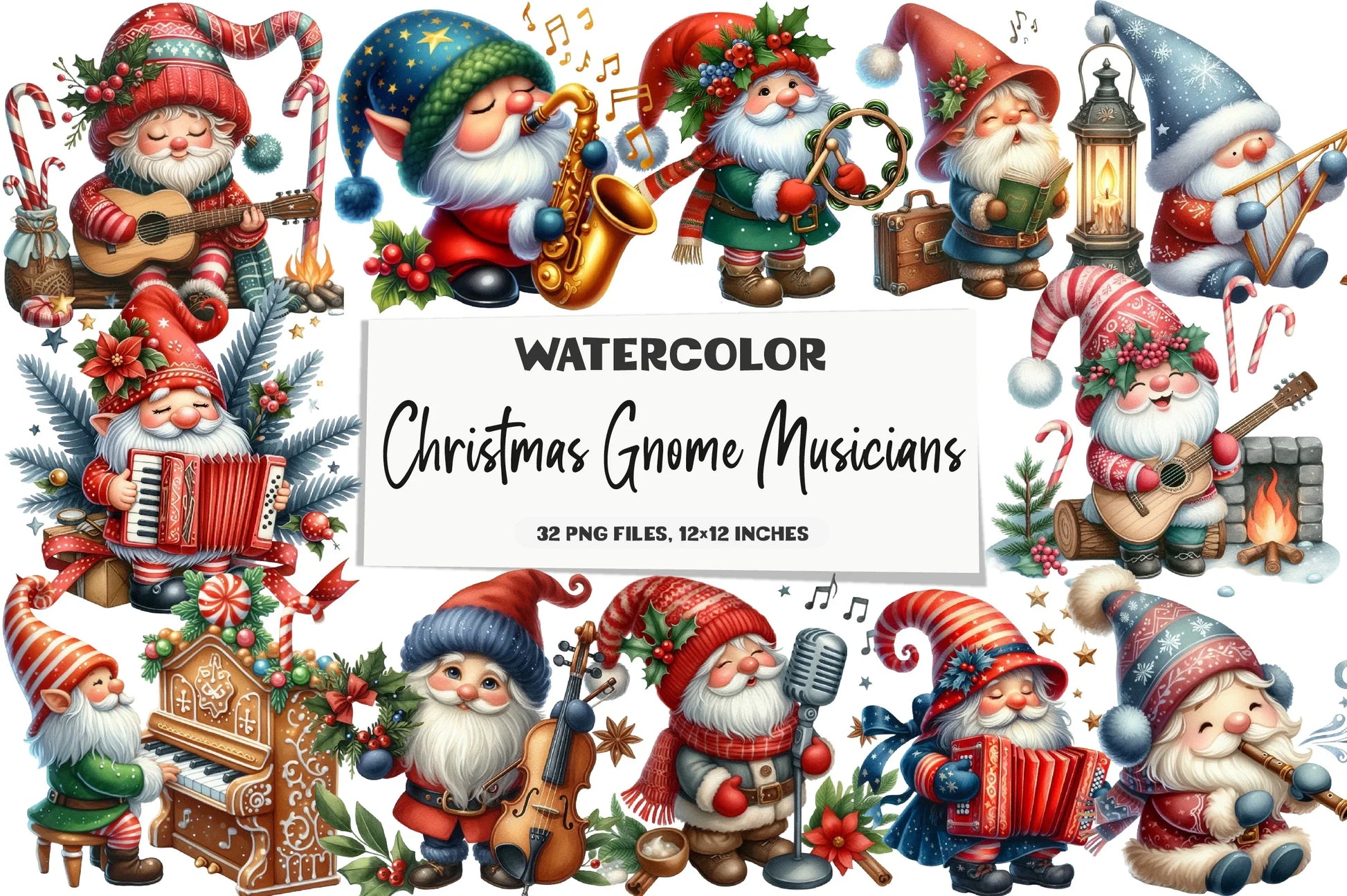 Christmas Gnome Musicians Clipart Bundle - CraftNest - Digital Crafting and Art