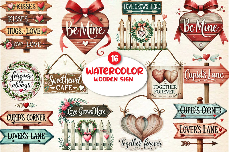 Valentine's Day Wooden Sign Clipart Bundle - CraftNest - Digital Crafting and Art