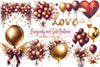 Burgundy and Gold Balloons Clipart Bundle
