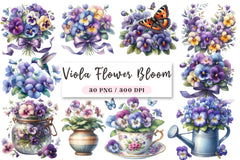 Viola Flower Bloom Clipart Bundle - CraftNest - Digital Crafting and Art