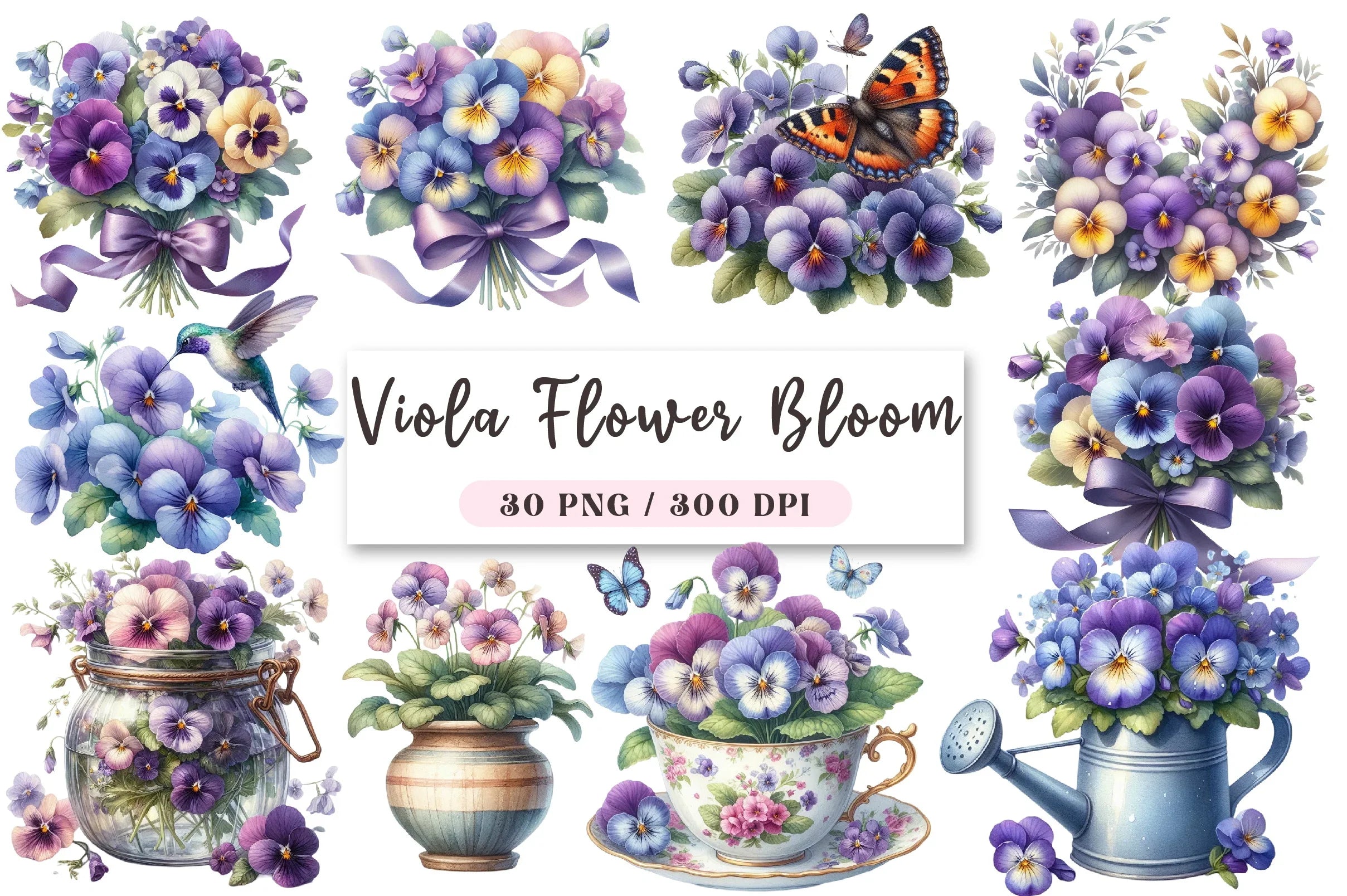 Viola Flower Bloom Clipart Bundle - CraftNest - Digital Crafting and Art