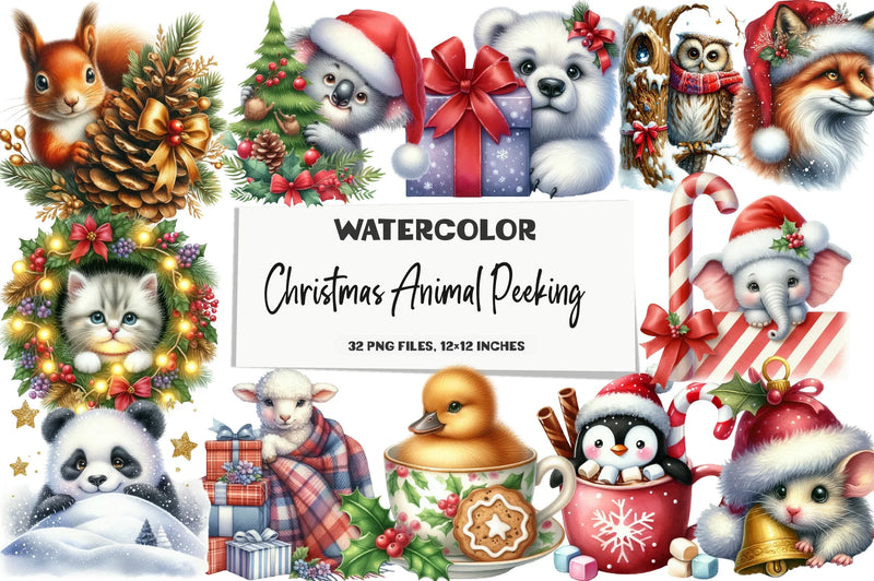 Christmas Animal Peeking Clipart Bundle - CraftNest - Digital Crafting and Art