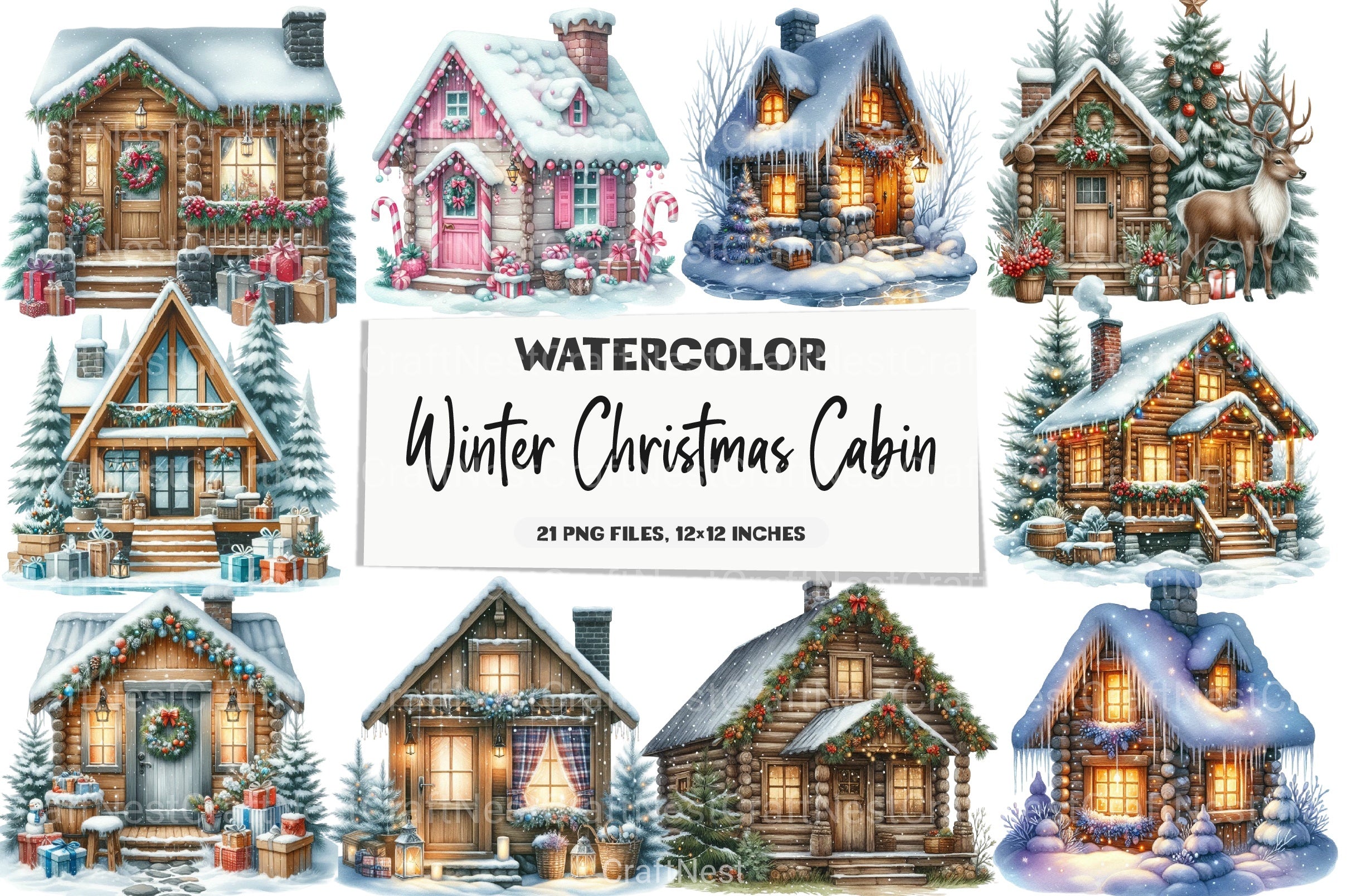 Winter Christmas Cabin Clipart Bundle 4 - CraftNest - Digital Crafting and Art