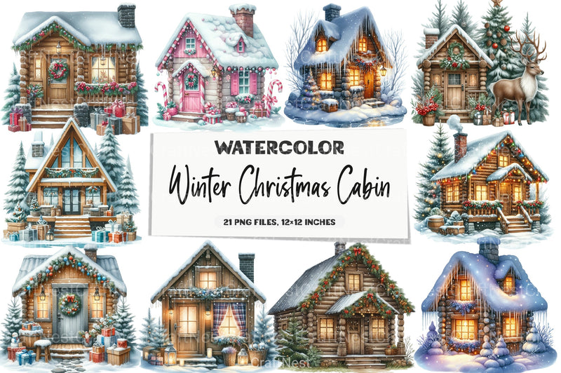 Winter Christmas Cabin Clipart Bundle 4 - CraftNest - Digital Crafting and Art