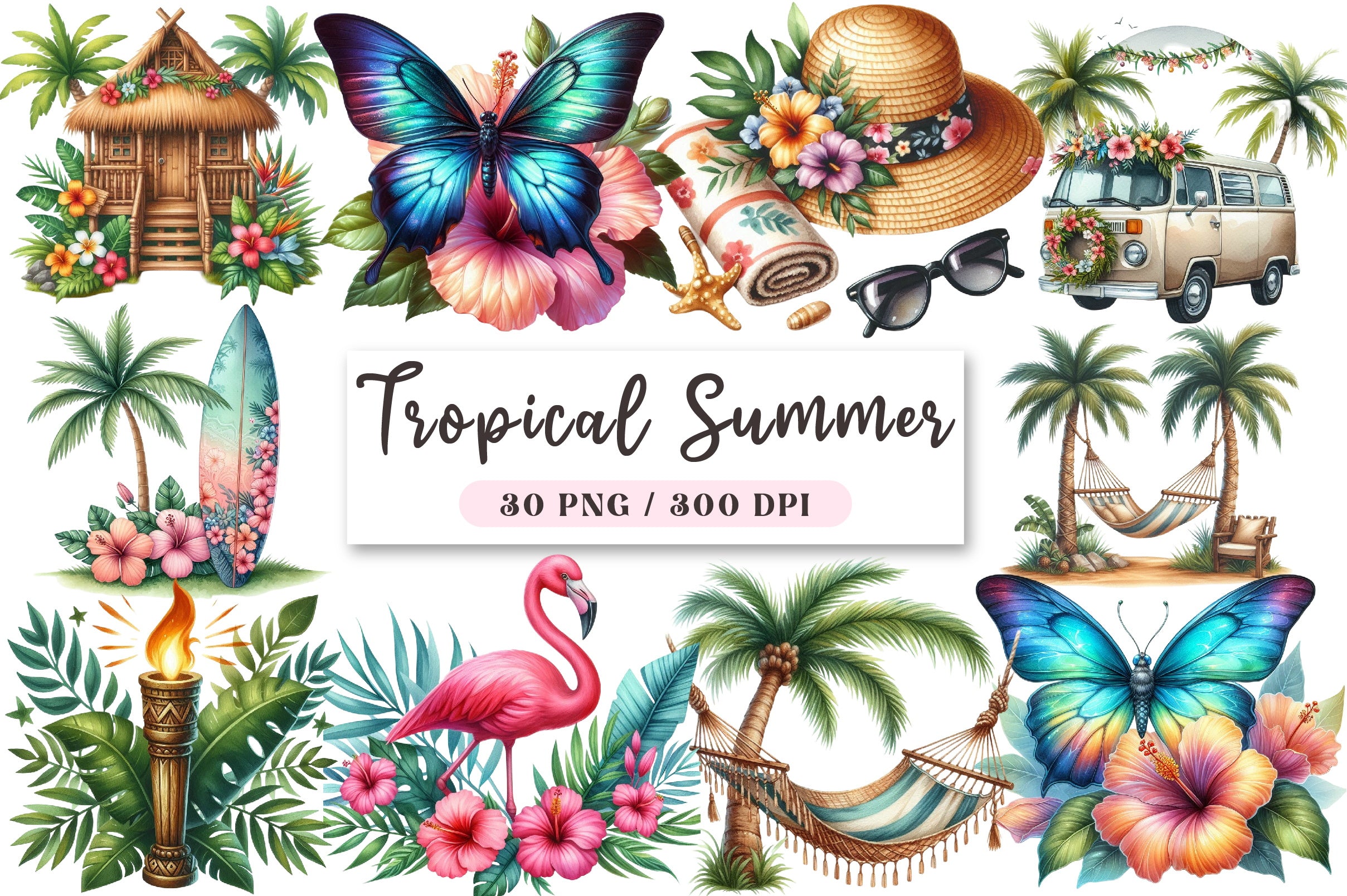 Tropical Summer Clipart Bundle