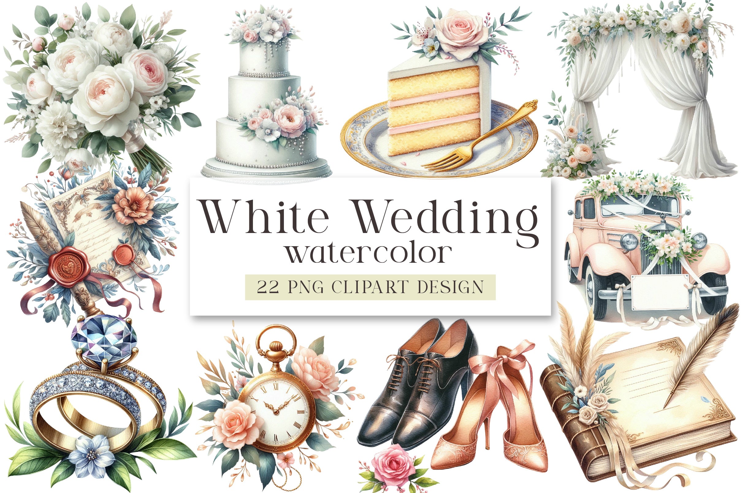 White Wedding Timeline Clipart Bundle