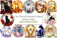 Cat Floral Stained Glass Clipart Bundle - CraftNest - Digital Crafting and Art