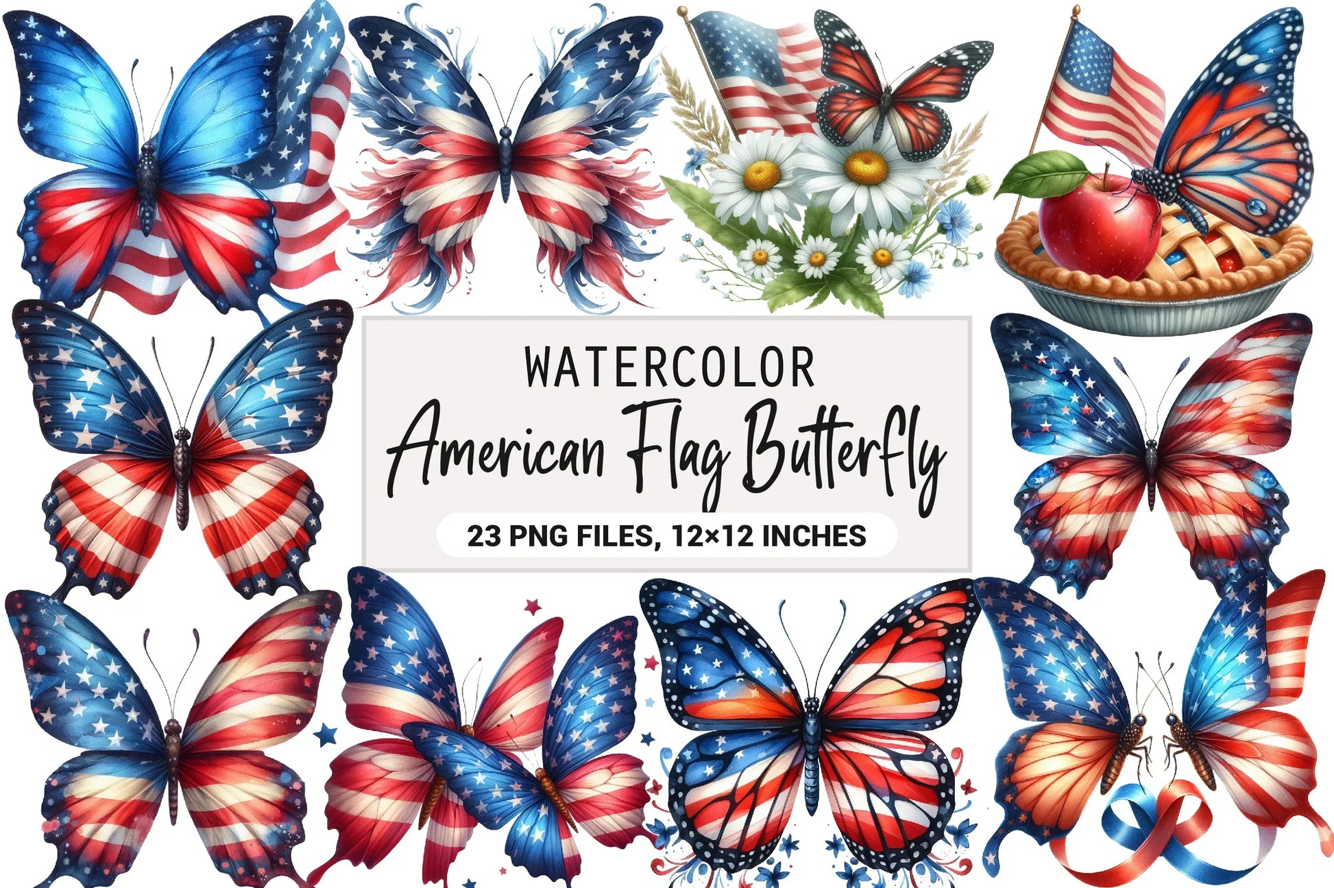 American Flag Butterfly Clipart Bundle - CraftNest - Digital Crafting and Art