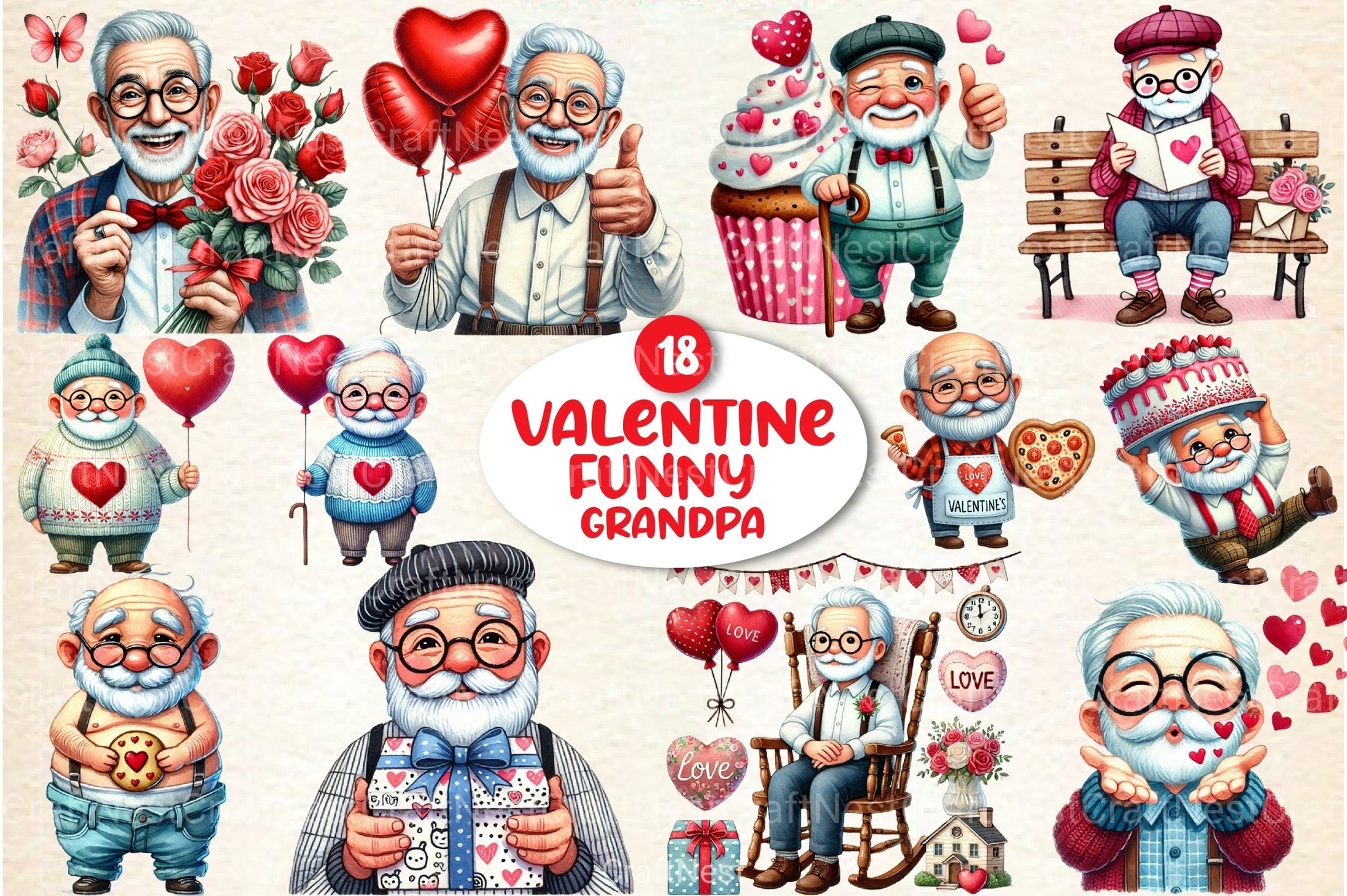 Funny Valentine's Grandpa Clipart Bundle 1 - CraftNest - Digital Crafting and Art