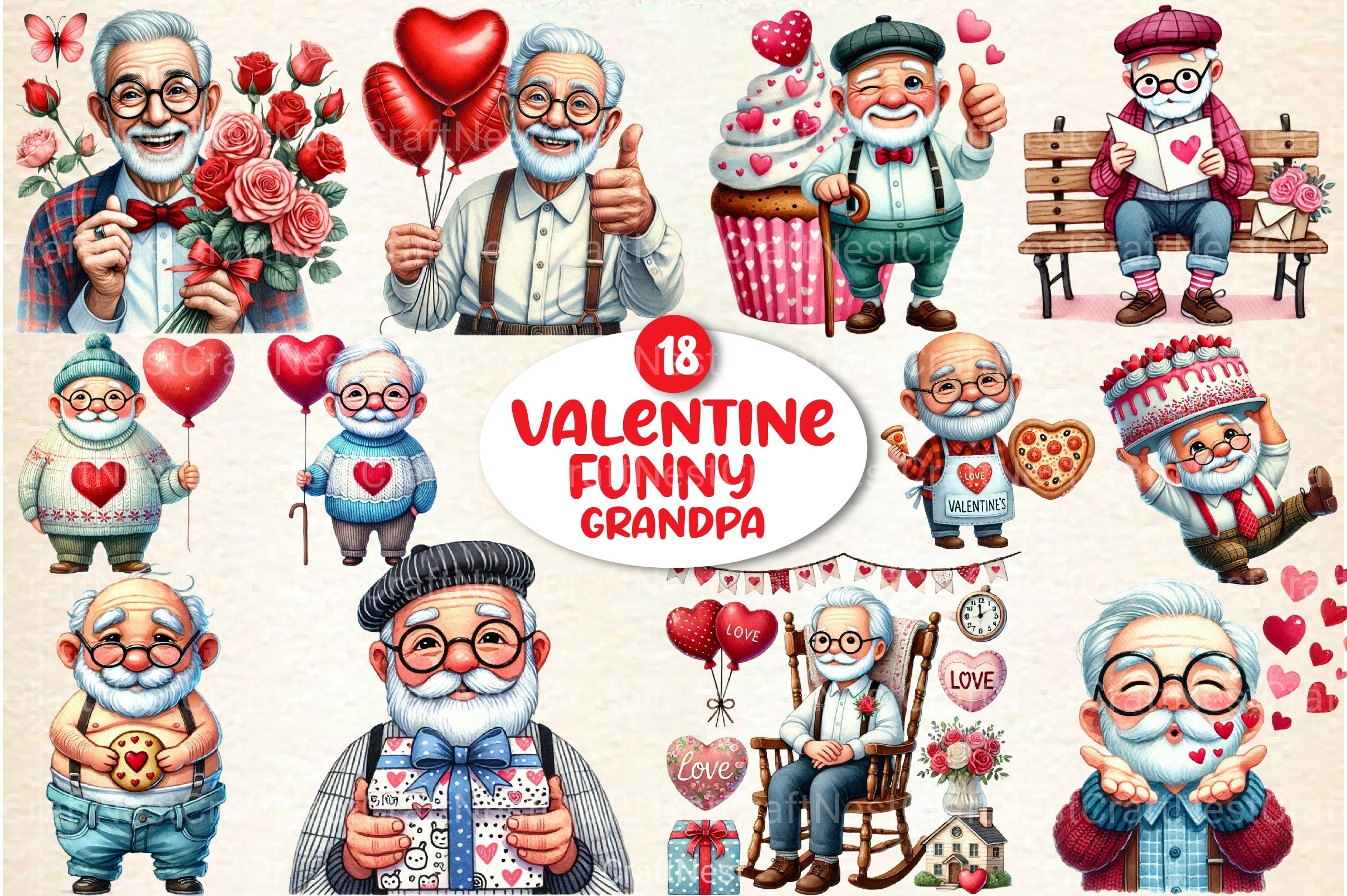Funny Valentine's Grandpa Clipart Bundle 1 - CraftNest - Digital Crafting and Art