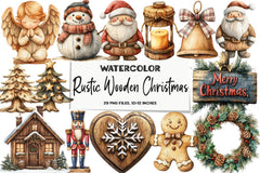Rustic Wooden Christmas Clipart Bundle - CraftNest - Digital Crafting and Art