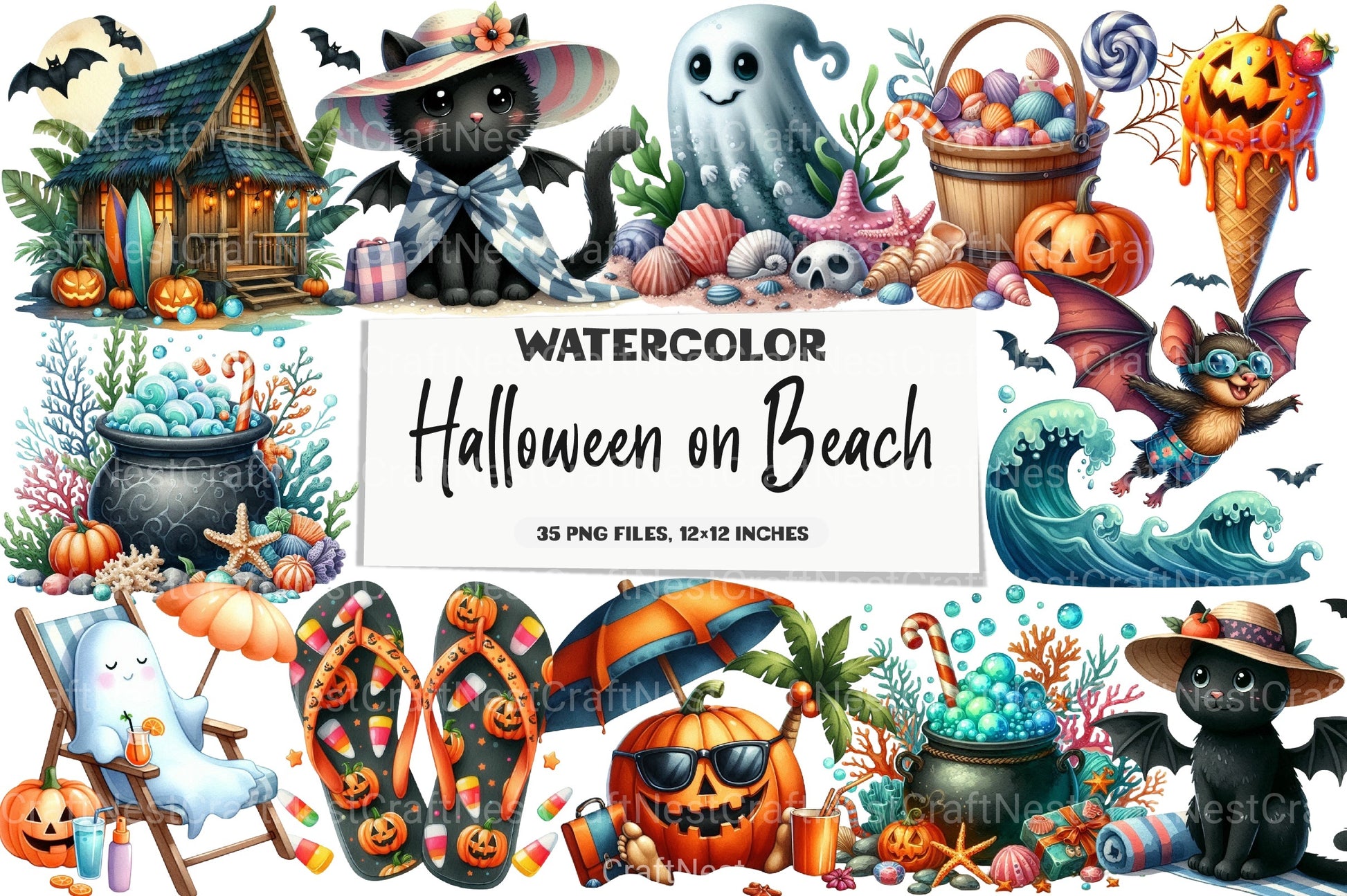 Green & White Halloween Clipart Bundle 2 - CraftNest - Digital Crafting and Art