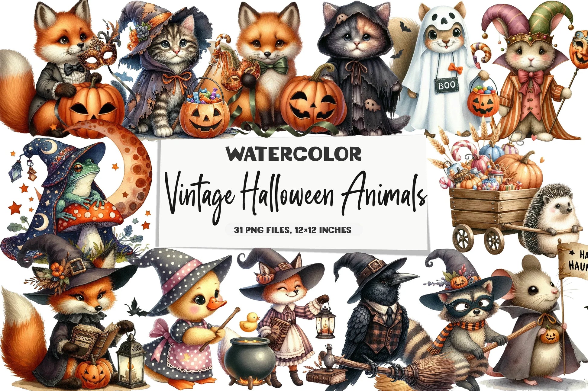 Vintage Halloween Animals Clipart Bundle - CraftNest - Digital Crafting and Art