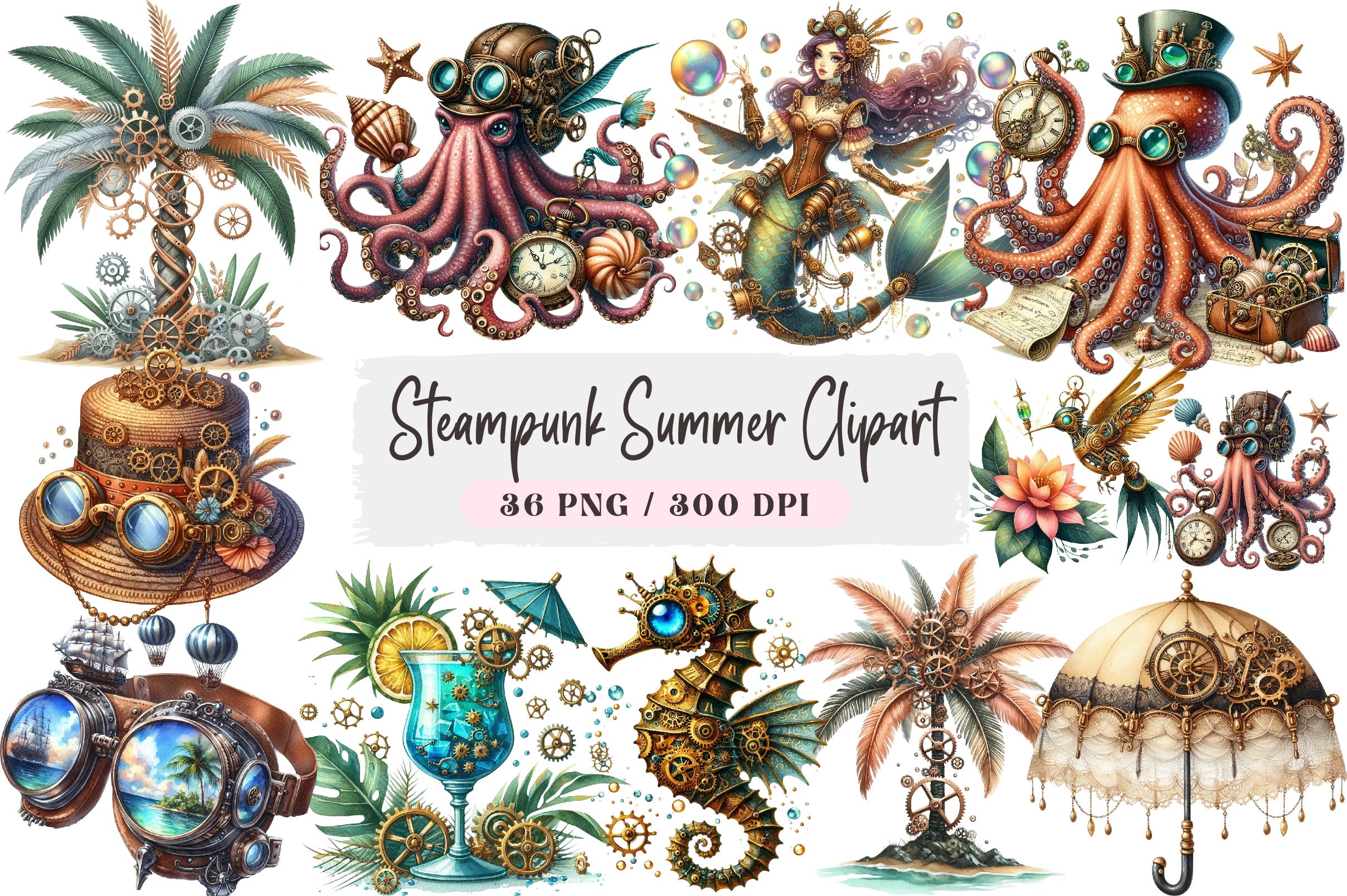 Steampunk Summer Clipart Bundle