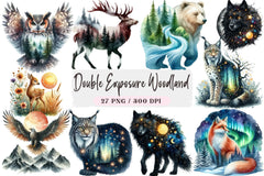 Double Exposure Woodland Animal Clipart Bundle - CraftNest - Digital Crafting and Art