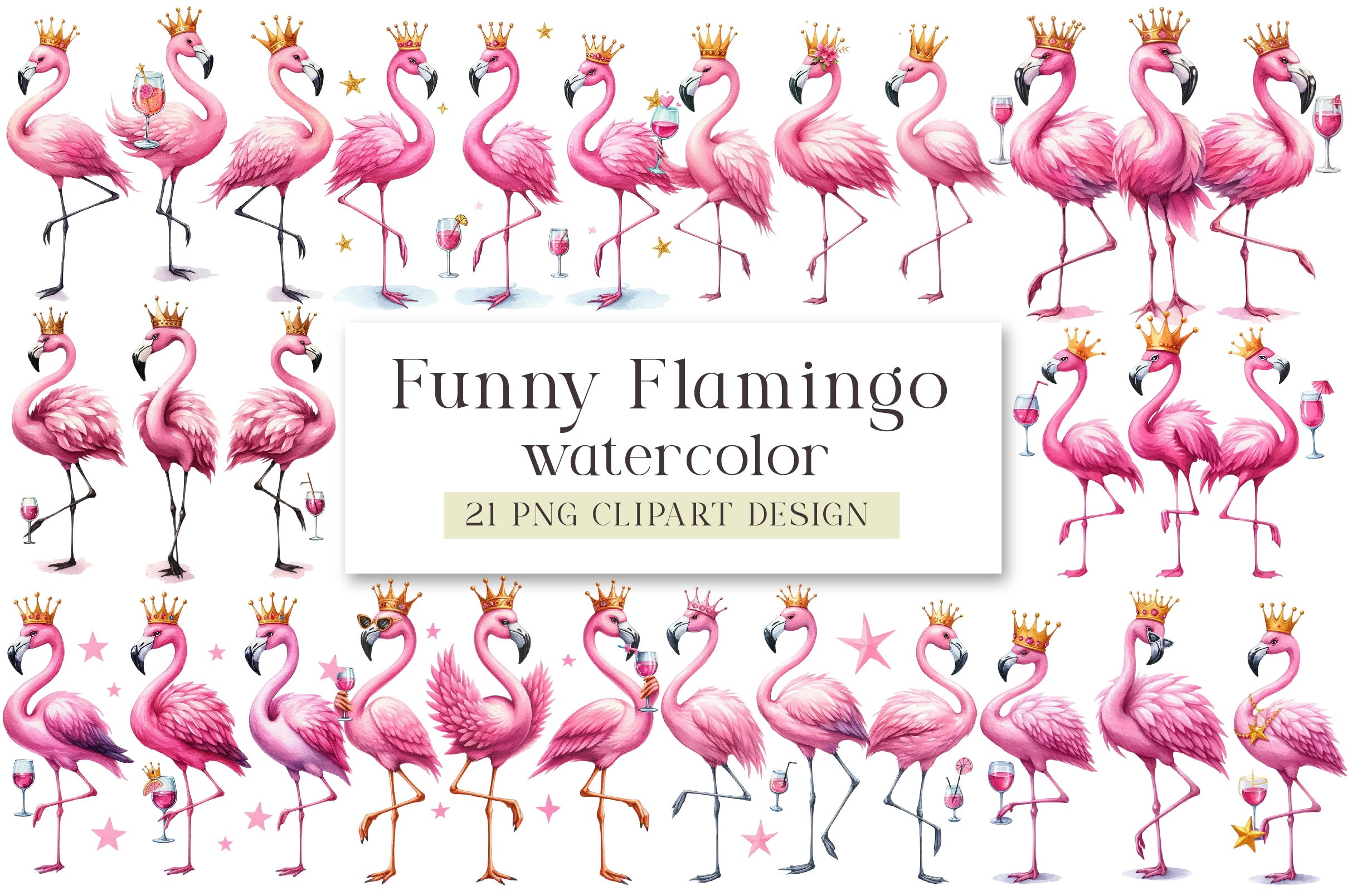 Funny Flamingo Clipart Bundle