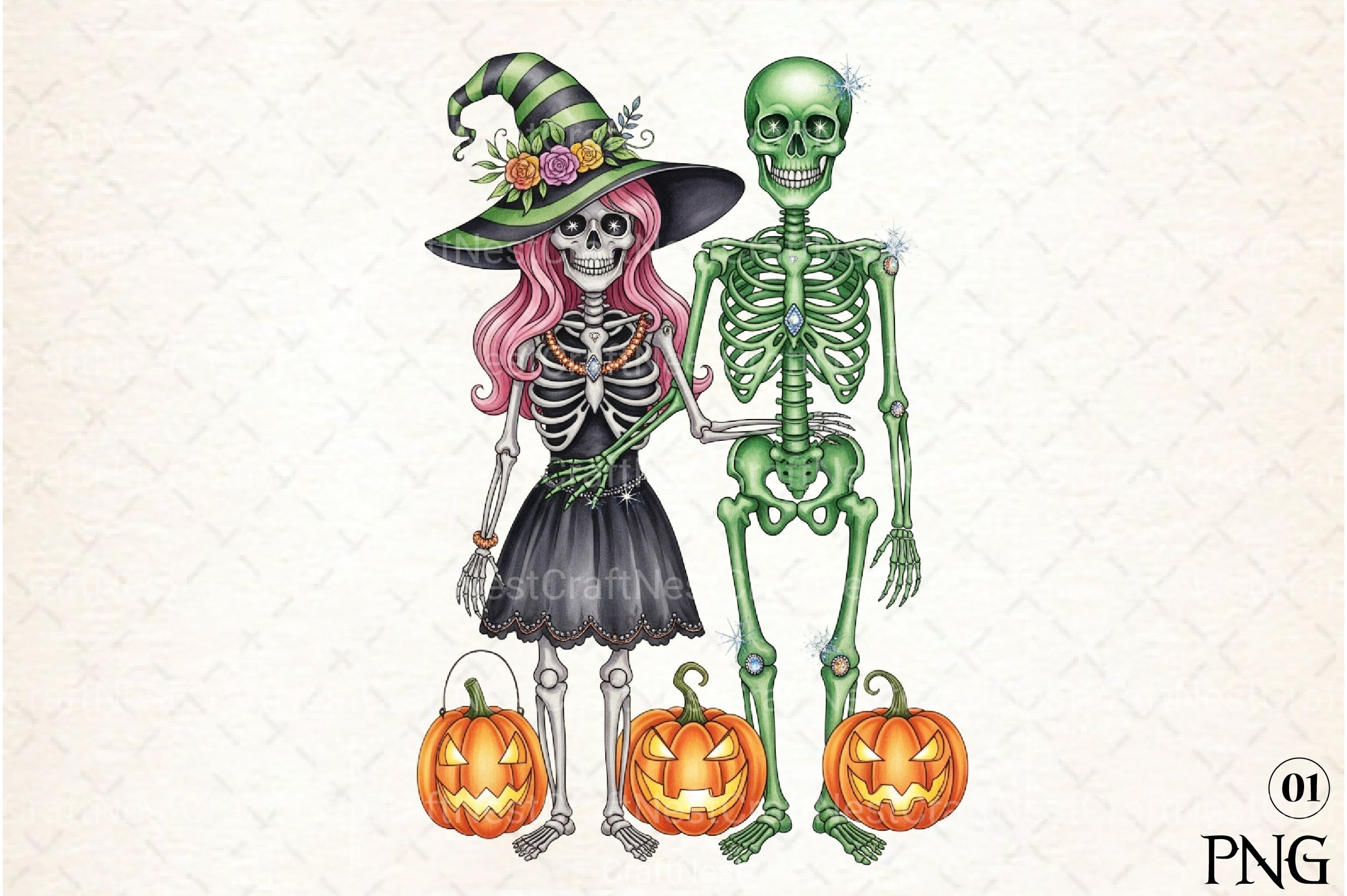 Halloween Skeleton Couple Clipart Bundle - CraftNest - Digital Crafting and Art