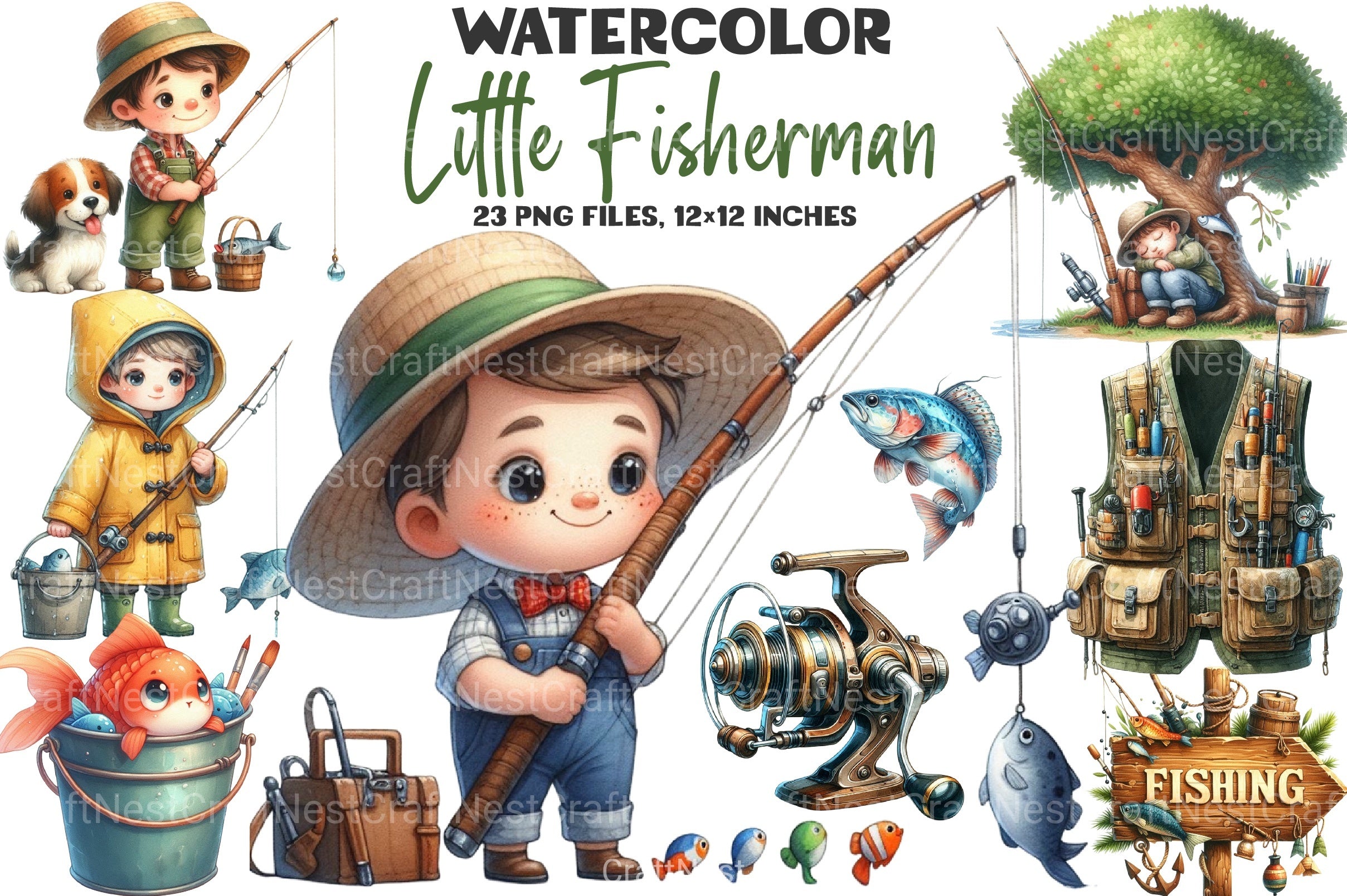 Little Fisherman Clipart Bundle - CraftNest - Digital Crafting and Art