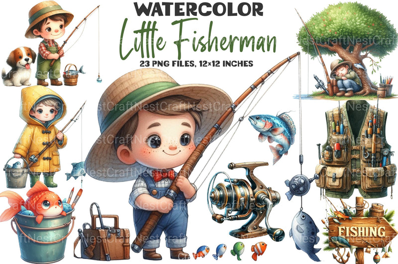 Little Fisherman Clipart Bundle - CraftNest - Digital Crafting and Art