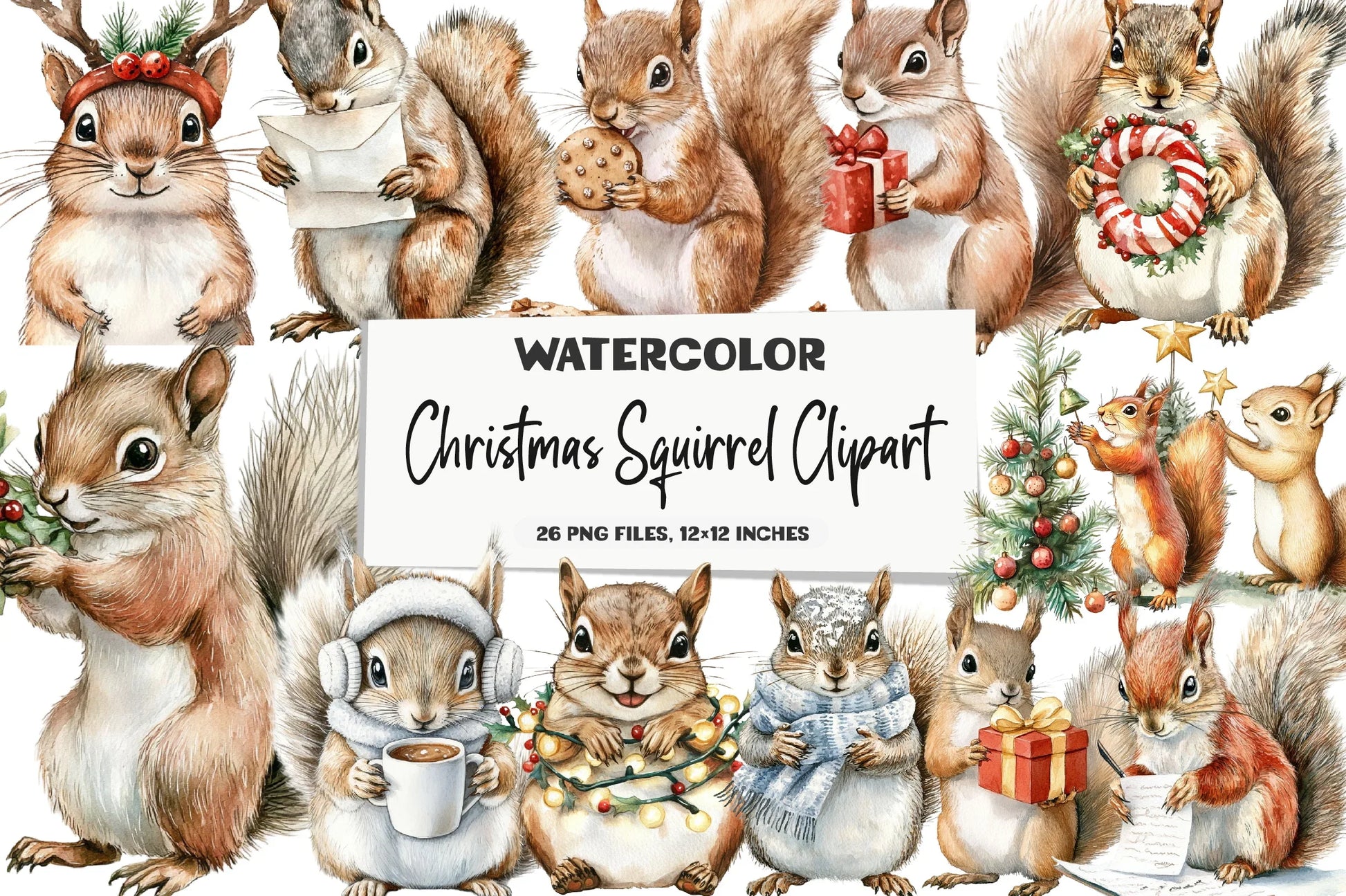 Christmas Squirrel Holiday Clipart Bundle - CraftNest - Digital Crafting and Art