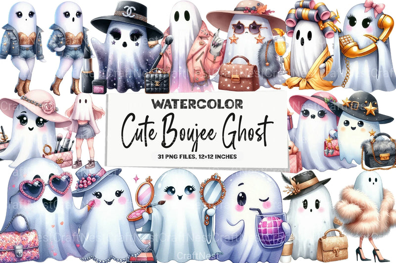 Cute Boujee Ghost Clipart Bundle - CraftNest - Digital Crafting and Art